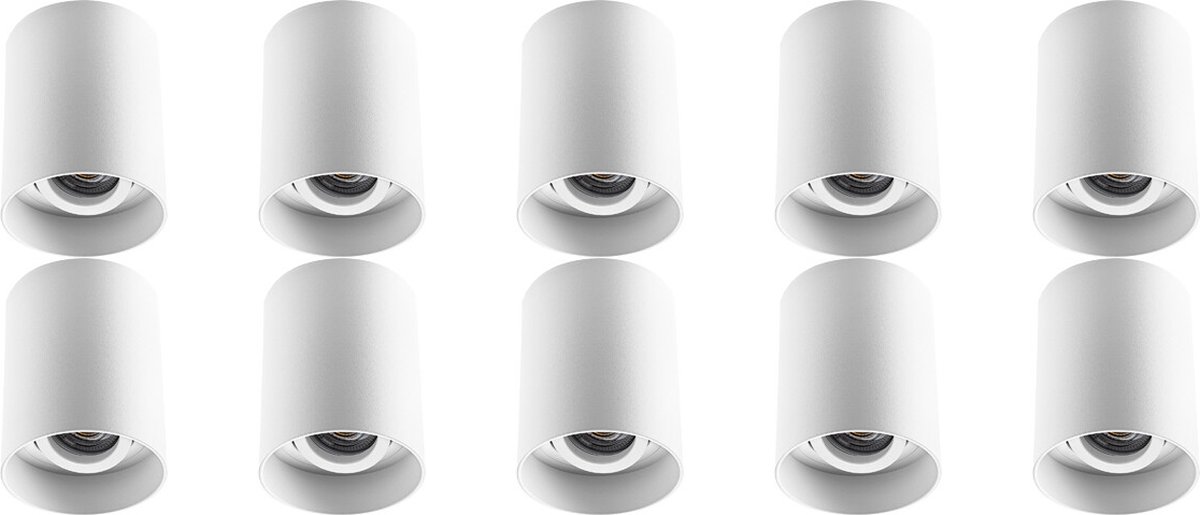 Opbouwspot 10 Pack - Proma Luxina Pro - GU10 Fitting - Opbouw Rond - Mat Wit - Aluminium - Verdiept - Kantelbaar - Ø90mm