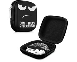 kwmobile Tasje voor oordopjes - Beschermhoes voor oordoppen - Etui voor oordopjes - Harde case in wit / zwart / zwart - Don't Touch My Headphones design