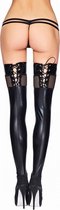 TOBATI Wetlook and Fishnet Lace-Up Stockings - Black - L/XL L/XL