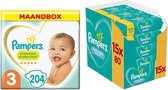 Pampers Premium Protection maandbox maat 3 en 12x Pampers Babydoekjes Fresh Clean Pakket