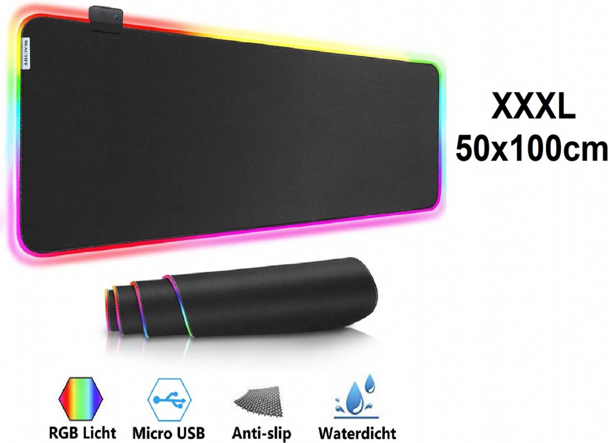 Muismat Gaming XXL-XXXL RGB LED 100x50cm bureau onderlegger | RGB Gaming Muismat | Mousepad | Pro RGB LED Muismat XXL | Anti-slip | Desktop Mat | LED | Computer Mat