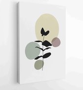 Earth tone natural colors foliage line art boho plants drawing with abstract shape 4 - Moderne schilderijen – Vertical – 1910090971 - 50*40 Vertical