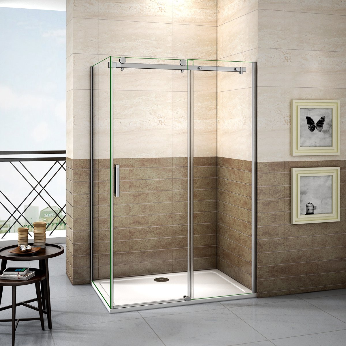 schuifdeur douchewand 115x195cm met zijwand 100x195cm,8mm helder nano veiligheidsglas antikalk,douchecabine
