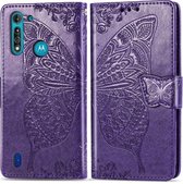 Motorola Moto G8 Power Lite Hoesje - Mobigear - Butterfly Serie - Kunstlederen Bookcase - Paars - Hoesje Geschikt Voor Motorola Moto G8 Power Lite