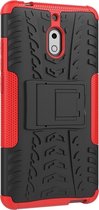 Mobigear Hoesje geschikt voor Nokia 2.1 Telefoonhoesje Hardcase | Mobigear Tire Backcover Shockproof met Standaard | Schokbestendig 2.1 Telefoonhoesje | Anti Shock Proof - Zwart /Rood | Zwart,rood
