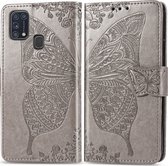 Samsung Galaxy M31 Hoesje - Mobigear - Butterfly Serie - Kunstlederen Bookcase - Grijs - Hoesje Geschikt Voor Samsung Galaxy M31