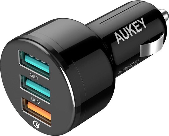 Aukey CC- Chargeur de voiture T11 Quick Charge 3.0 avec 3 ports USB - 42W -  noir | bol.com
