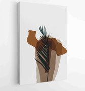 Botanical wall art vector set. Earth tone boho foliage line art drawing with abstract shape. 4 - Moderne schilderijen – Vertical – 1881805132 - 80*60 Vertical