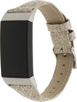 Bandje Voor Fitbit Charge 3 & 4 Leren Glitter Band - Goud - One Size - Horlogebandje, Armband