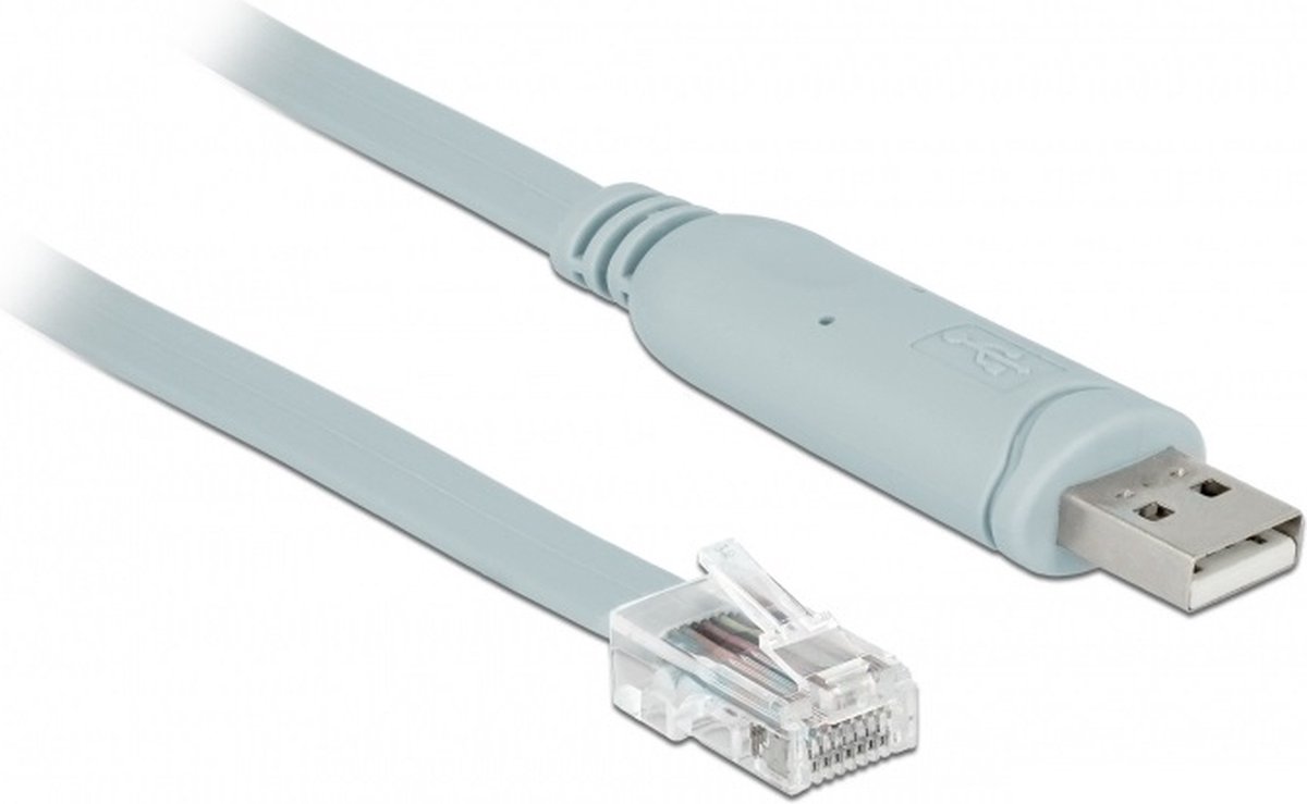 Delock 63911 Adapter USB 2.0 Type-A male > 1 x Serieel RS-232 RJ45 male 1,0 m grijs