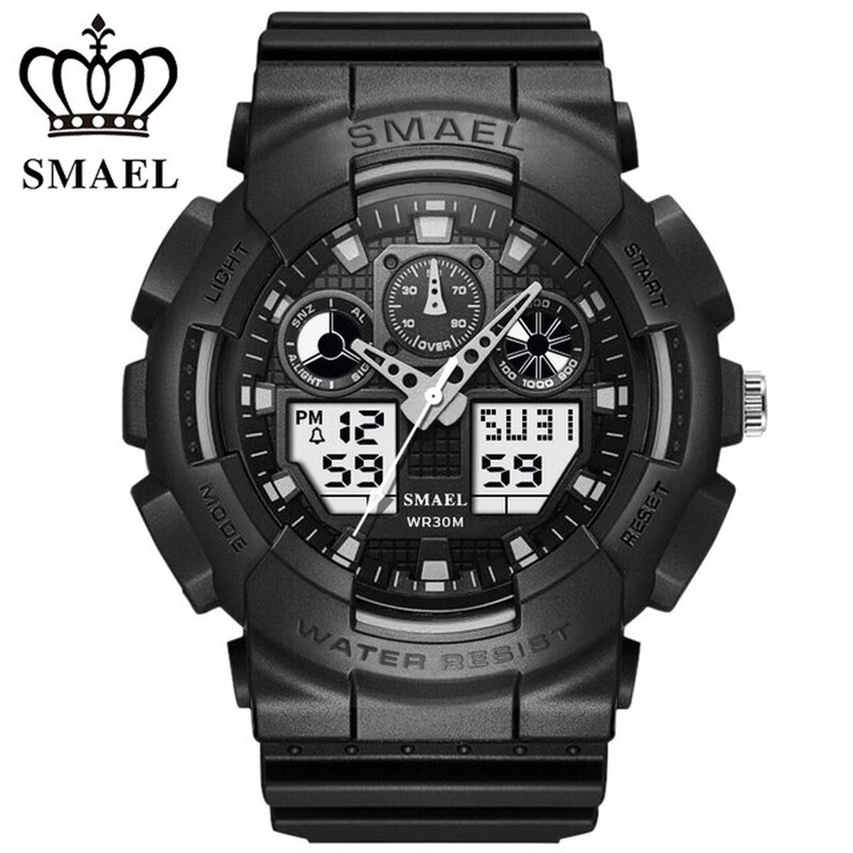 Digitaal Shockbestendig Horloge Zwart | Smael | Waterdicht 5ATM | Glow in dark | Mud Master | Mudmaster | Shock | Licht | Rubberen band | 1027 | Timer | Eyecatcher | Master | kado | Cadeau