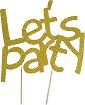 Let's Party taartversiering - Goud - Karton / Hout - 15 x 18 cm - Versiering - Feest - Party - Oud en Nieuw - New Year