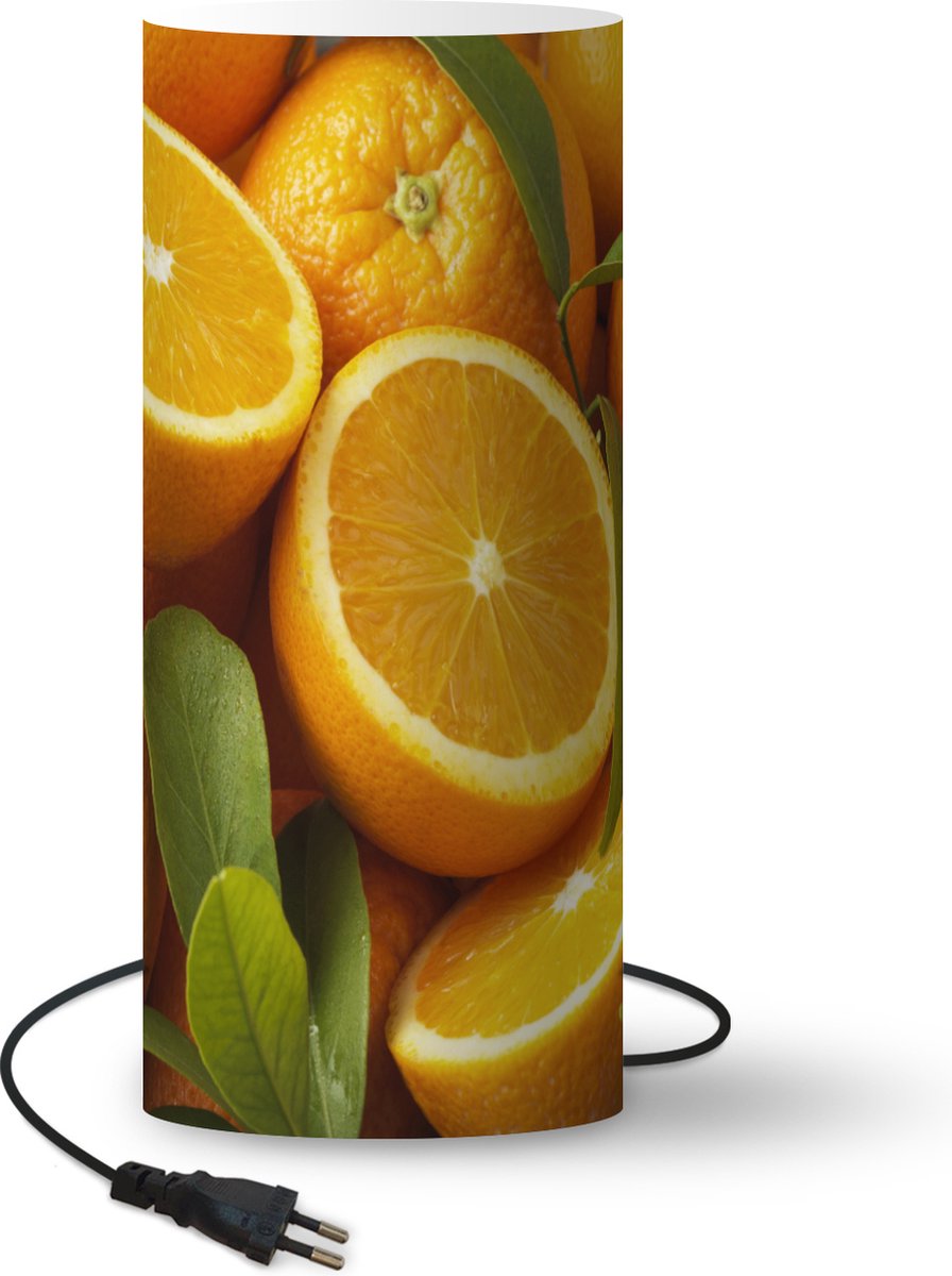 Lamp - Nachtlampje - Tafellamp slaapkamer - Sinaasappel - Blad - Fruit - 54 cm hoog - Ø22.9 cm - Inclusief LED lamp