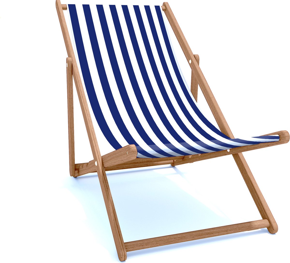 Holtaz Strandstoel gestreept - Inklapbaar - Hout - Comfortabele zonnebed - ligbed met verstelbare lighoogte - Blauw
