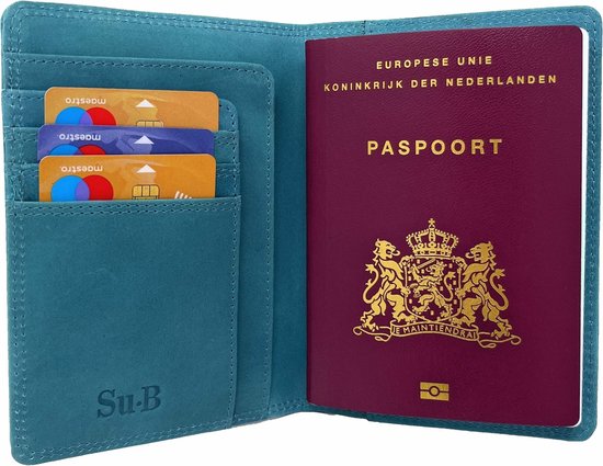 Su.B.dgn Paspoort Hoesje- RFID- Passport Cover- Kaarthouder - Luxe Leer- Turkoois