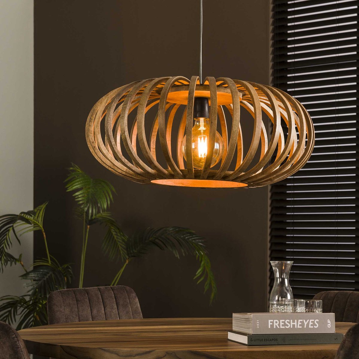Hanglamp Stripes | ⌀65 cm | 1 lichts | massief mangohout naturel | woonkamer / eetkamer | modern / landelijk design
