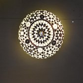 Oosterse mozaïek plafondlamp Indian Design | 2 lichts | zwart / wit | glas / metaal | Ø 38 cm | eetkamer / woonkamer / slaapkamer | sfeervol / traditioneel / modern design