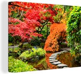 Canvas schilderij - Bomen - Stenen - Pad - Natuur - Japans - Schilderijen op canvas - 120x90 cm - Canvasdoek - Muurdecoratie