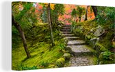 Canvas schilderij - Japan - Stenen - Bomen - Mos - Tuin - Schilderijen op canvas - Foto op canvas - 40x20 cm - Canvas doek - Muurdecoratie