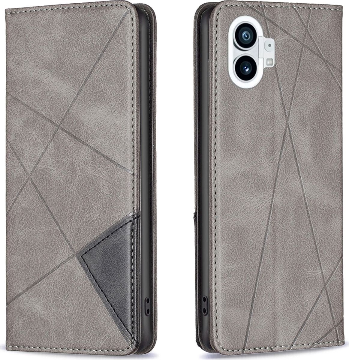 Mobigear Telefoonhoesje geschikt voor Nothing Phone (1) Hoesje | Mobigear Rhombus Slim Bookcase | Pasjeshouder voor 2 Pasjes | Telefoonhoesje voor Pinpas / OV Kaart / Rijbewijs - Grijs