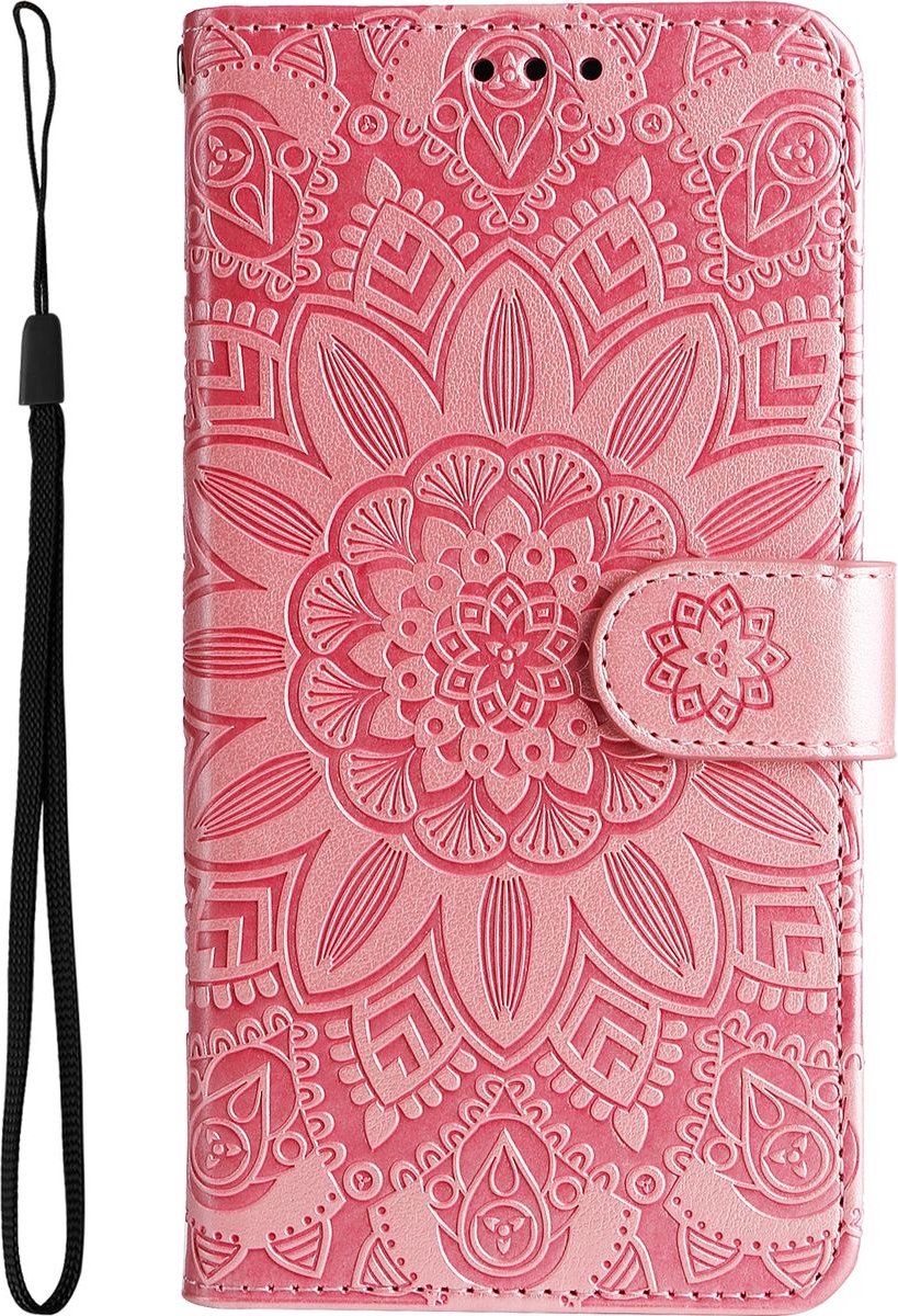 Mobigear Telefoonhoesje geschikt voor POCO F4 Hoesje | Mobigear Sunflower Bookcase Portemonnee | Pasjeshouder voor 3 Pasjes | Telefoonhoesje voor Pinpas / OV Kaart / Rijbewijs - Roze