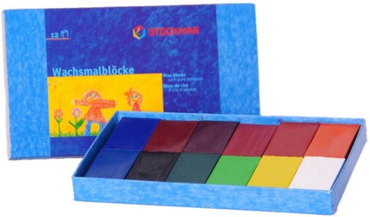 Stockmar Bijenwas blokjes - 12 kleuren in kartonnen doosje - Tekenplezier