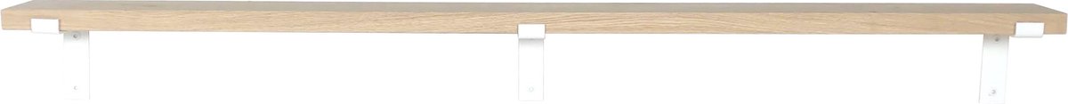 GoudmetHout® Wandplank Industrieel - 160 x 15 cm Muurplank - Eiken Hout - Decoratie Wandrek & Boekenrek - Hangplank Keuken - Wall Shelf + 2 Mat Witte Plankdragers van Staal