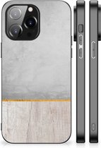 Backcase Siliconen Hoesje iPhone 14 Pro Max Smartphone Hoesje met Zwarte rand Wood Beton