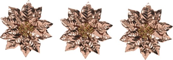 3x stuks decoratie bloemen kerststerren koper glitter clip 24 cm - Decoratiebloemen/kerstboomversiering/kerstversiering
