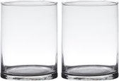 Set van 2x stuks transparante home-basics Cylinder vorm vaas/vazen van glas 15 x 12 cm - Bloemen/takken vaas voor binnen gebruik
