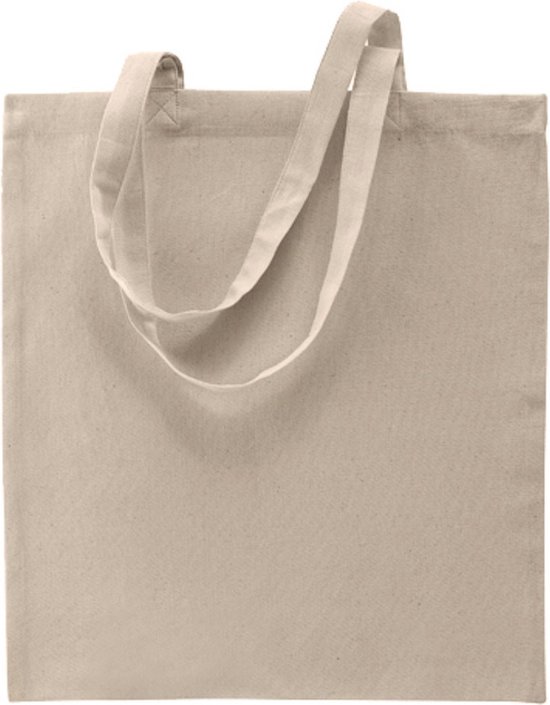 10x stuks basic katoenen schoudertasje in het zand/beige 38 x 42 cm met lange hengsels - Boodschappentassen - Goodie bags