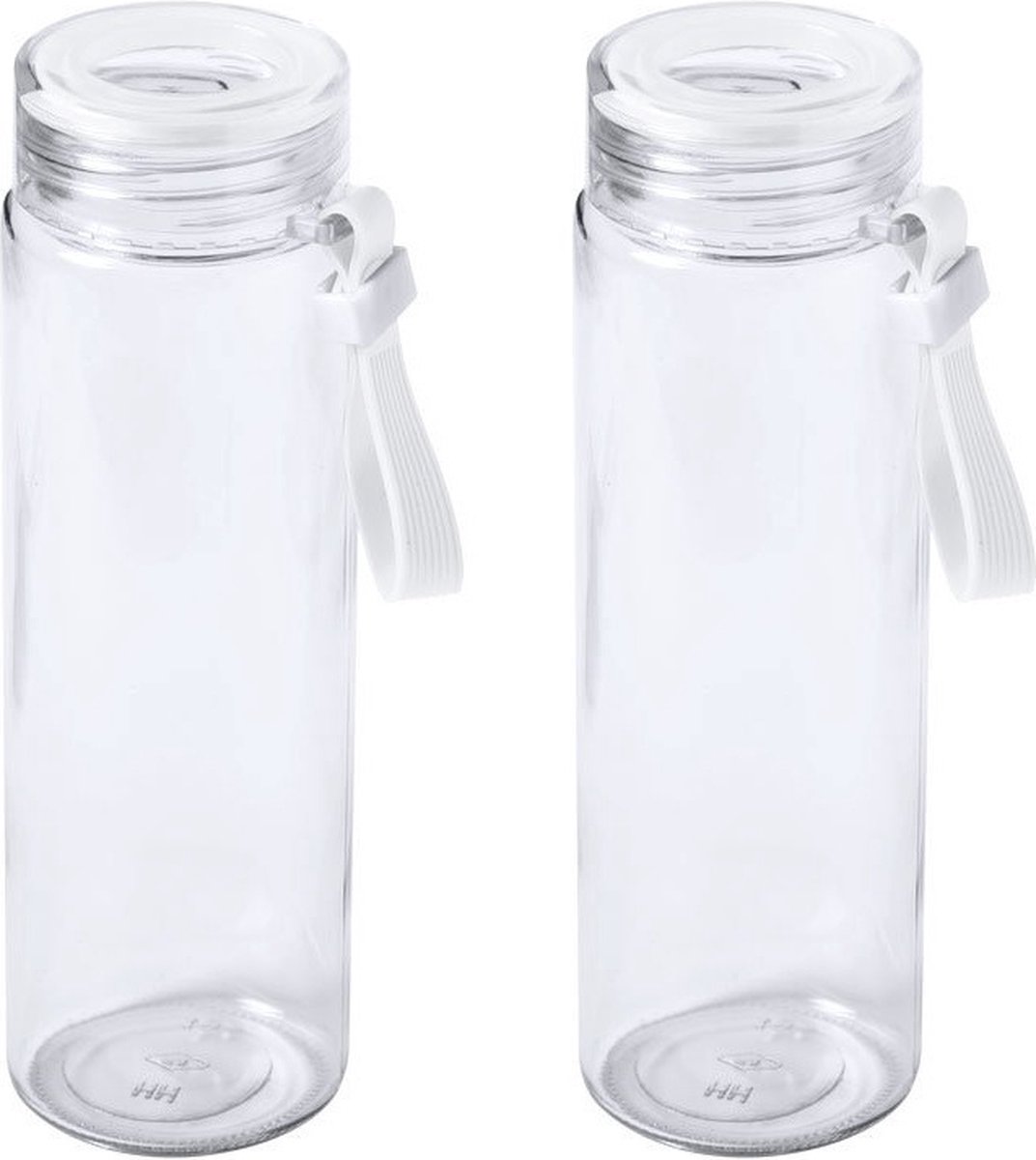 4x Stuks glazen waterfles/drinkfles transparant met schroefdop wit handvat 420 ml - Sportfles - Bidon