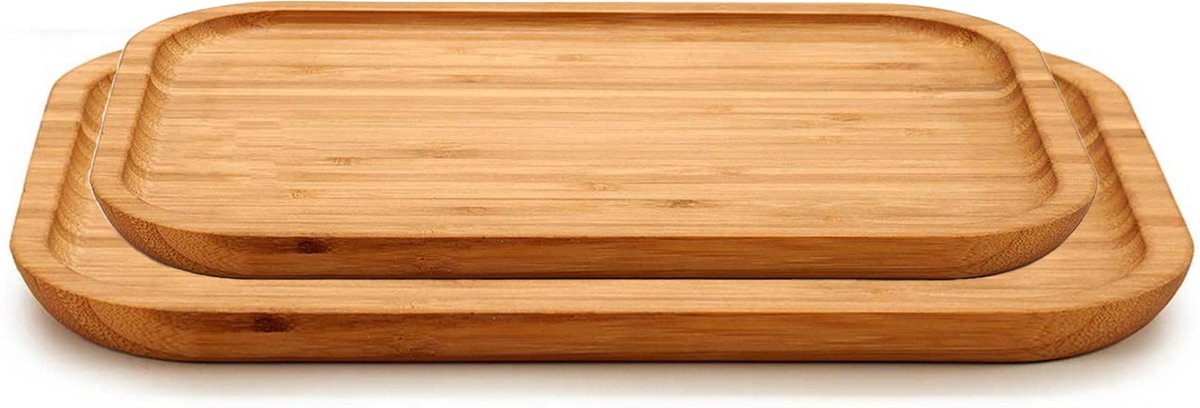 Kinvara - Voedsel/hapjes serveerplanken 2x stuks - Bamboe 30 x 20 cm en 25 x 18 cm - Opstaande rand