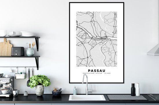 Fotolijst incl. Poster - Passau - Stadskaart - Plattegrond - Duitsland - Kaart - 80x120 cm - Posterlijst