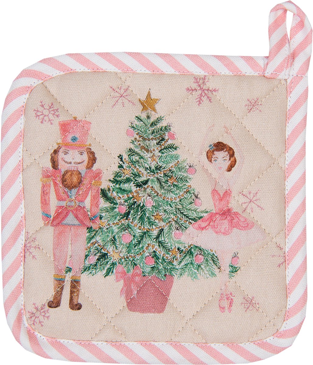 Clayre & Eef Pannenlap 20x20 cm Beige Roze Katoen Notenkraker Afgiet Pannenlap