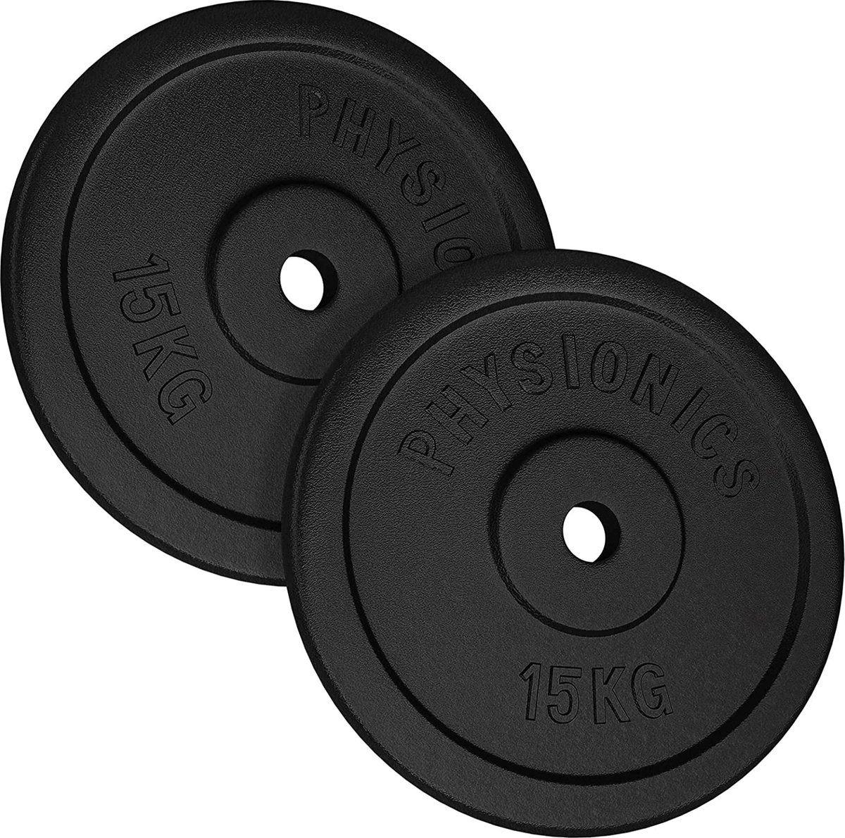 Gietijzeren halterschijven 15 kg - Halterschijf - Gewichten set - Gewichten fitness - 30 kg (2 x 15 kg) - Gietijzer - Zwart