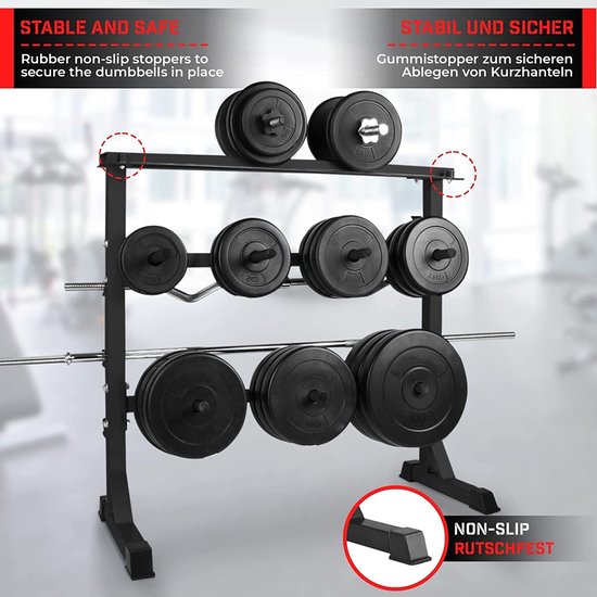 Support d'haltères à 5 niveaux Support de stockage d'haltères en acier pour l'entraînement à domicile Charge 100 kg 35x33x66 cm Noir - Sport
