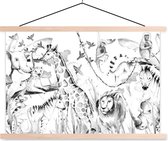 Posterhanger incl. Poster 120x80 cm - Schoolplaat - Aquarelverf - Dieren - Jungle - Jongens - Meisjes - Kinderen - Kind - Textielposter - Blanke latten