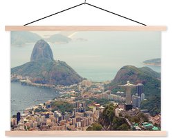 Posterhanger incl. Poster 60x40 cm - Schoolplaat - Standbeeld - Rio de Janeiro - Skyline - Textielposter - Blanke latten