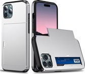 Mobiq - Hybrid Card iPhone 14 Pro Hoesje met Pashouder - grijs
