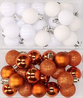 Kunststof kerstballen - oranje met wit - set van 40x stuks - 3 cm