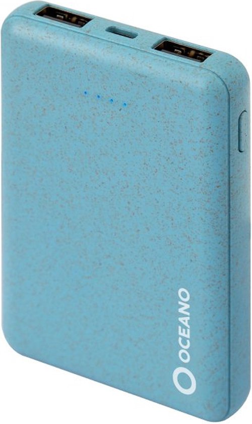 SBS Oceano Eco-vriendelijke Powerbank 2x USB, 5.000 mAh, lichtblauw