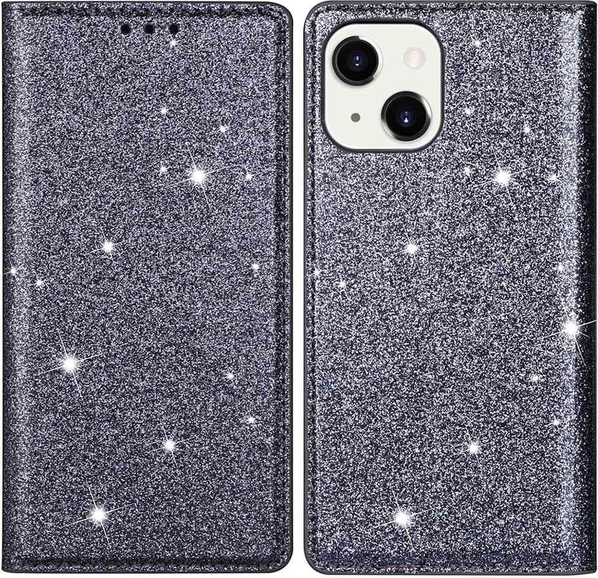 Coverup Hoesje - Geschikt voor iPhone 14 Hoesje - Coverup Glitter Book Case - Grijs