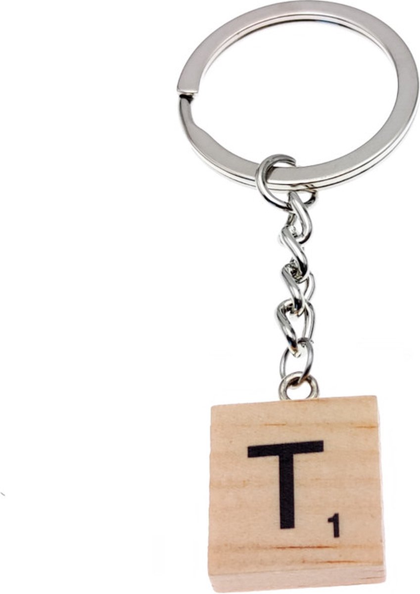 Sleutelhanger Hout Met Letter - Bordspel - T