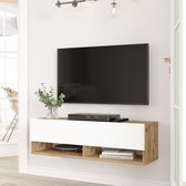 Meuble TV Laitila 2 casiers de rangement 100x31,5x29,5cm coloris bois et blanc