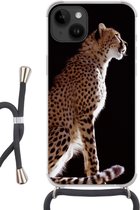 Geschikt voorApple Iphone 14 - Crossbody Case - Cheeta - Dieren - Licht - Siliconen - Crossbody - Backcover met Koord - Telefoonhoesje met koord - Hoesje met touw