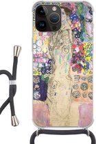 Geschikt voorApple Iphone 14 Pro Max - Crossbody Case - Portrait of Ria Munk III - Gustav Klimt - Siliconen - Crossbody - Backcover met Koord - Telefoonhoesje met koord - Hoesje met touw