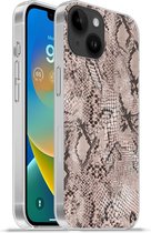 Geschikt voorApple Iphone 14 - Softcase hoesje - Dierenprint - Grijs - Zwart - Siliconen Telefoonhoesje