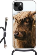 Geschikt voorApple Iphone 14 - Crossbody Case - Schotse Hooglander - Dieren - Horens - Siliconen - Crossbody - Backcover met Koord - Telefoonhoesje met koord - Hoesje met touw