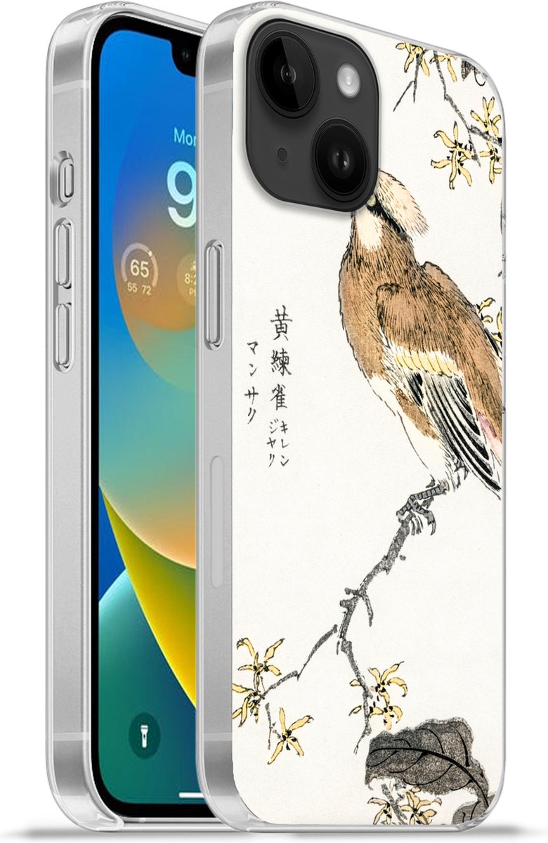 Telefoonhoesje Geschikt voor Apple Iphone 14 hoesje - Vintage - Vogel - Japans - Tekens - Siliconen Telefoonhoesje Telefoonhoesje